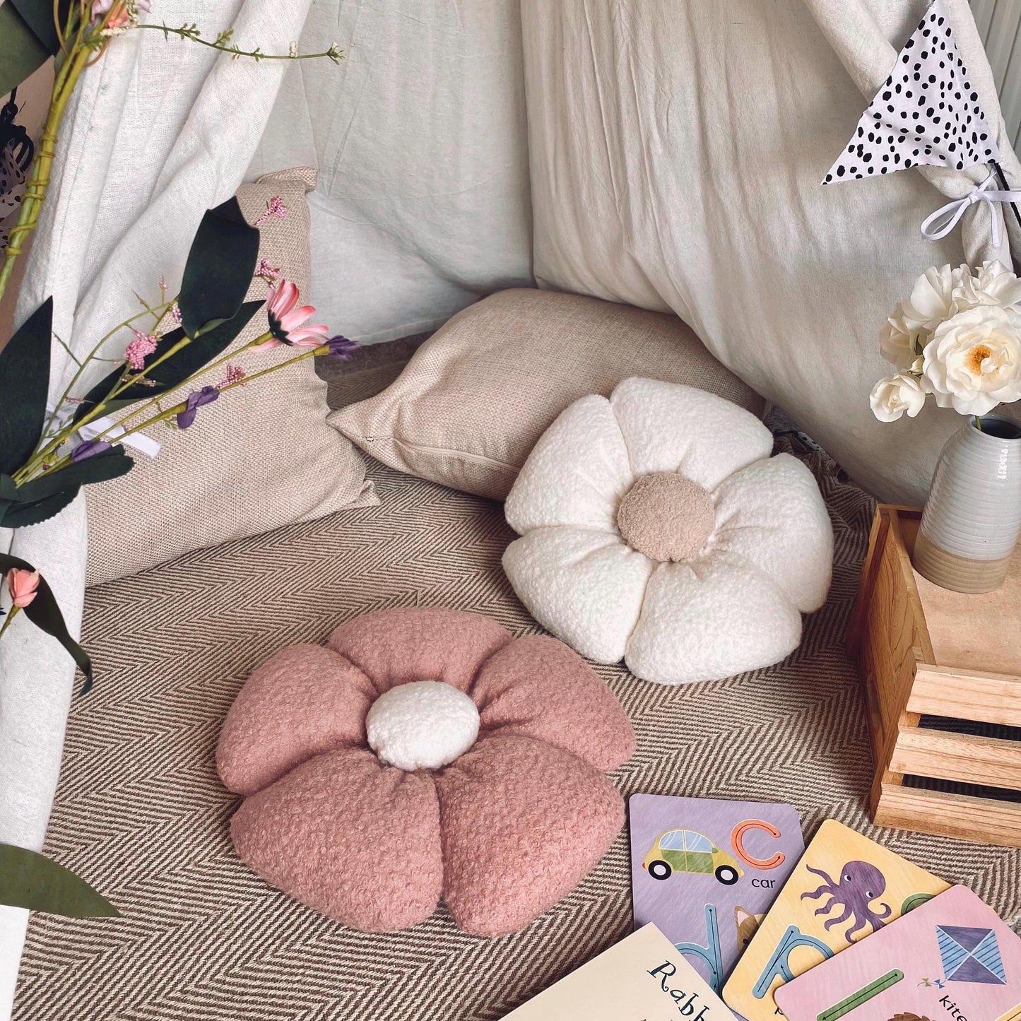 Boucle Daisy Flower Pillow