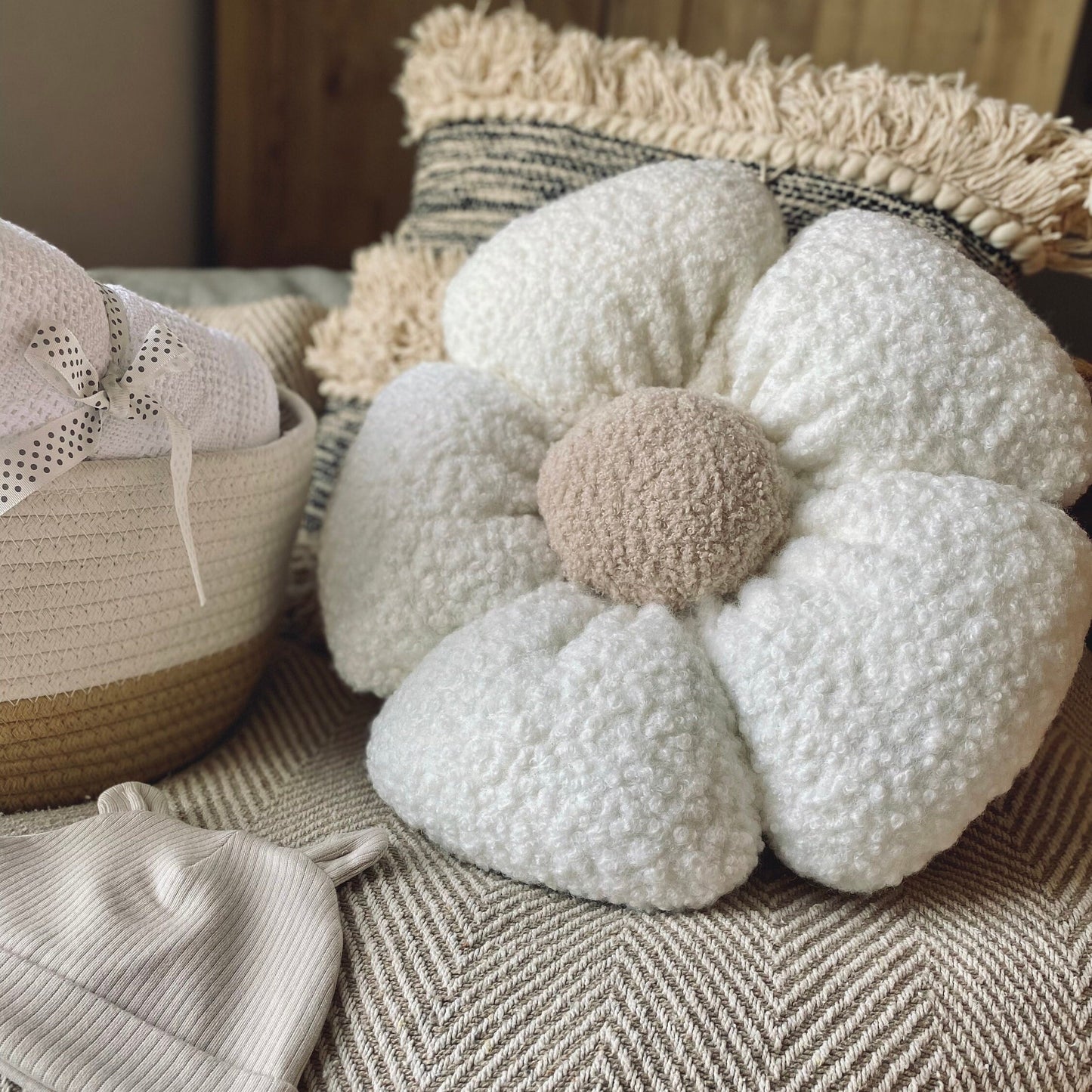 Boucle Daisy Flower Pillow