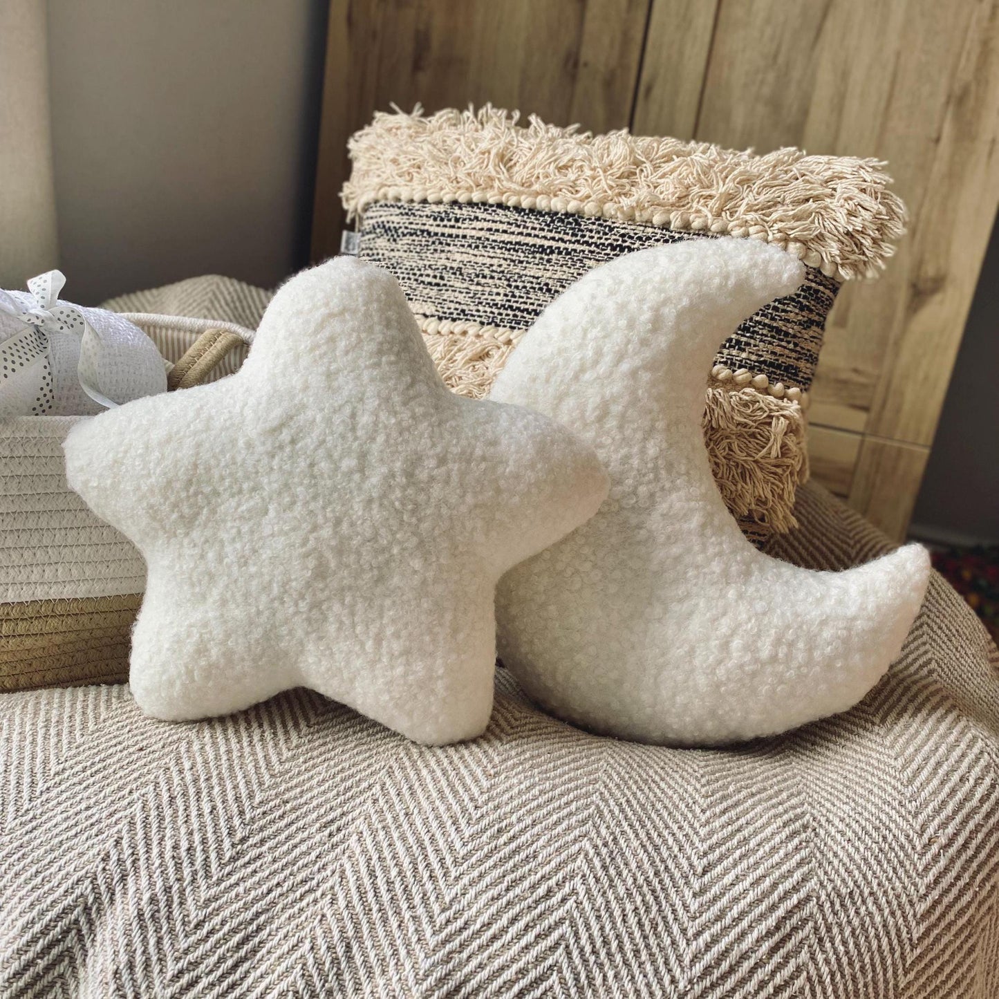 Boucle Moon, Star & Cloud Pillow Trio