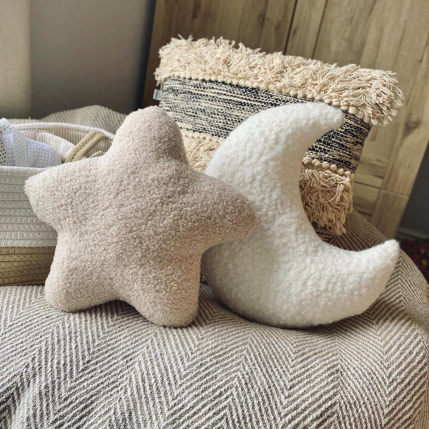 Boucle Moon, Star & Cloud Pillow Trio